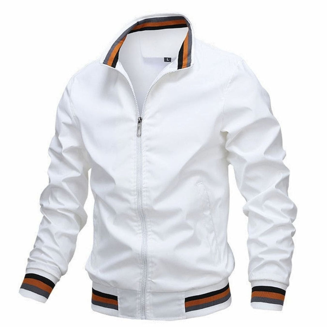 Men's Lightweight Full-Zip Ribbed Casual Bomber Jacket - White