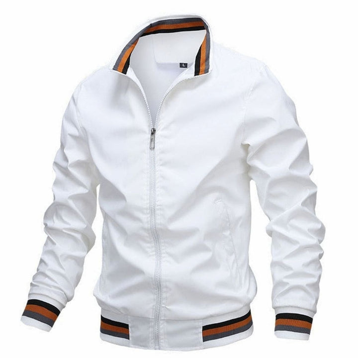 Men's Lightweight Full-Zip Ribbed Casual Bomber Jacket - White