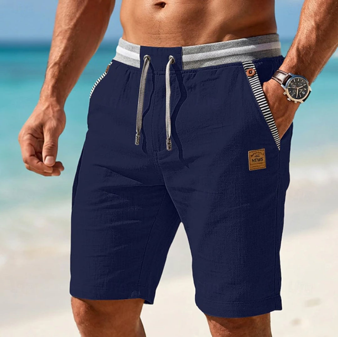 Men's Lightweight Linen-Feel Drawstring Casual Shorts - Navy Blue