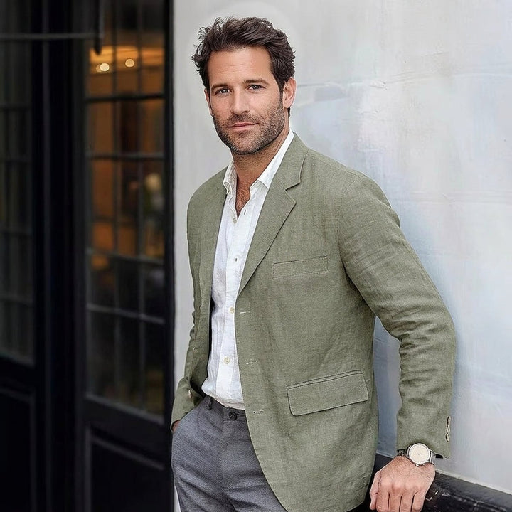 Men's Lightweight Linen Unstructured Blazer Jacket - Green