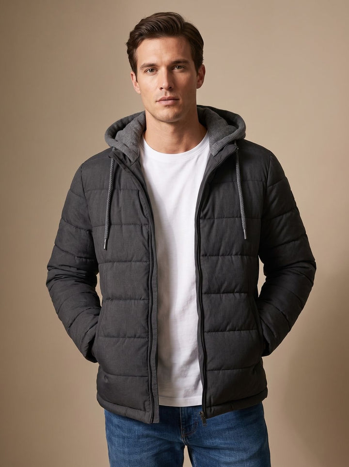 Men's Lightweight Quilted Hooded Puffer Jacket - Gray