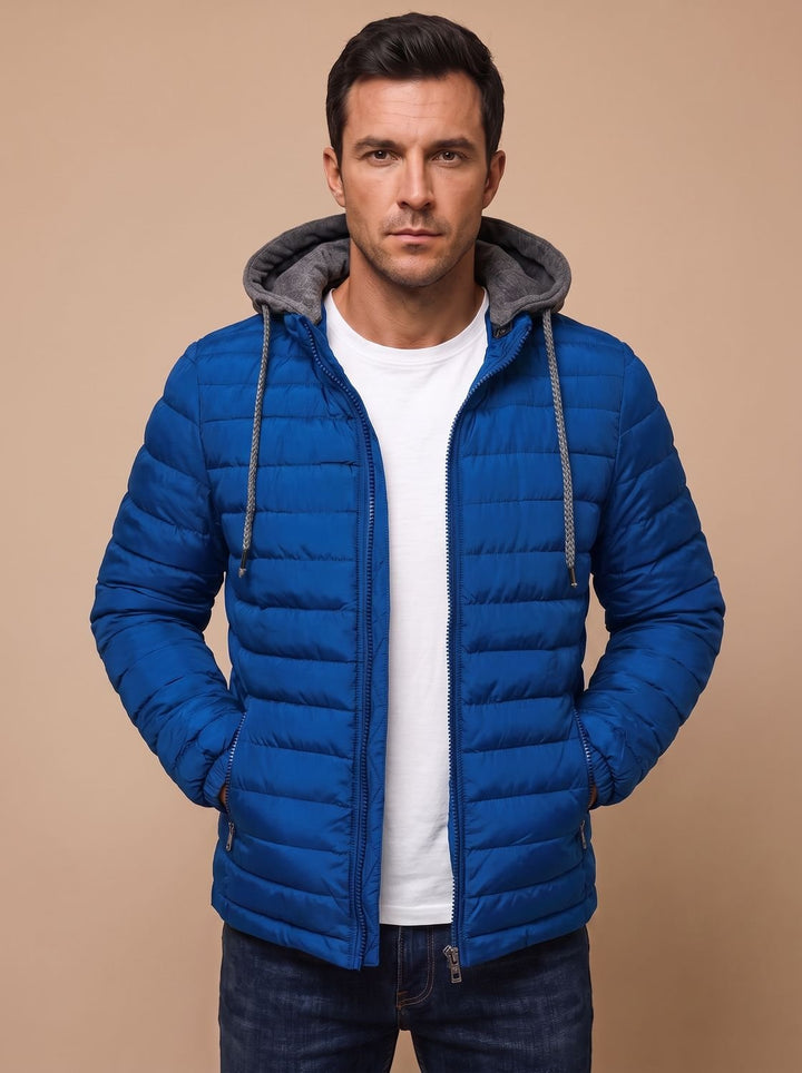 Men's Lightweight Quilted Hooded Puffer Jacket - Royal Blue