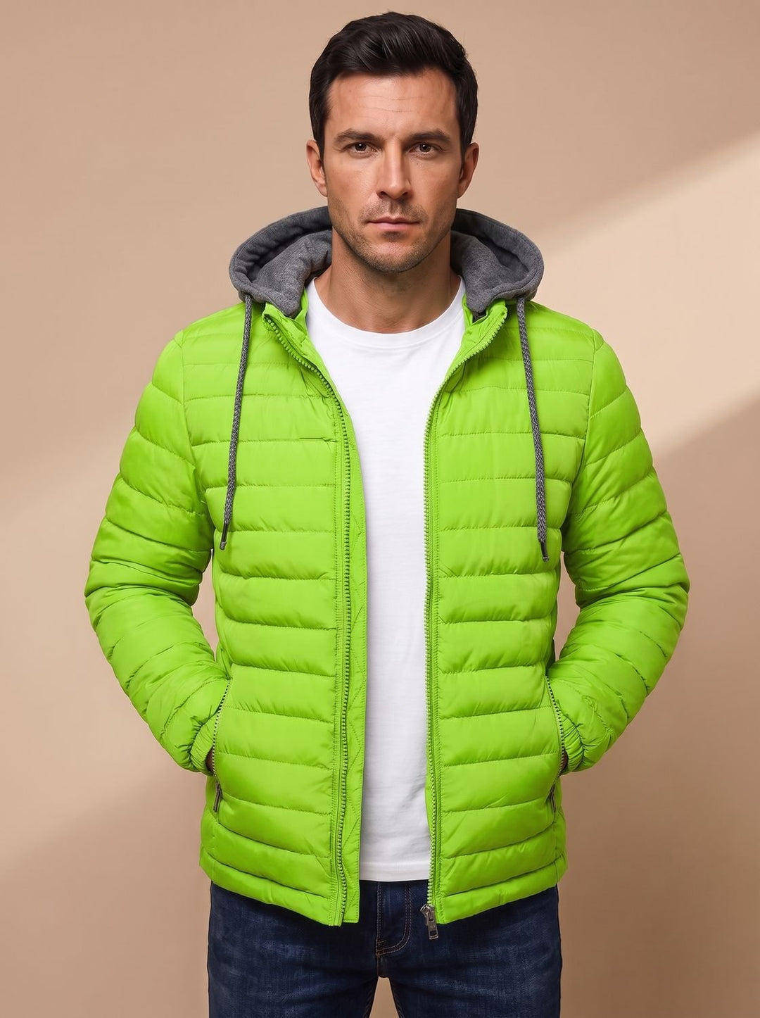 Men's Lightweight Quilted Hooded Puffer Jacket - Green