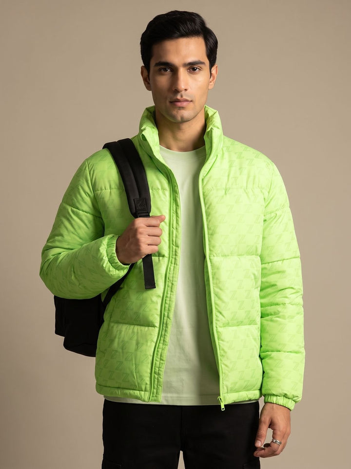 Men's Logo-Print Stand-Collar Zip-Up Puffer Jacket - Green
