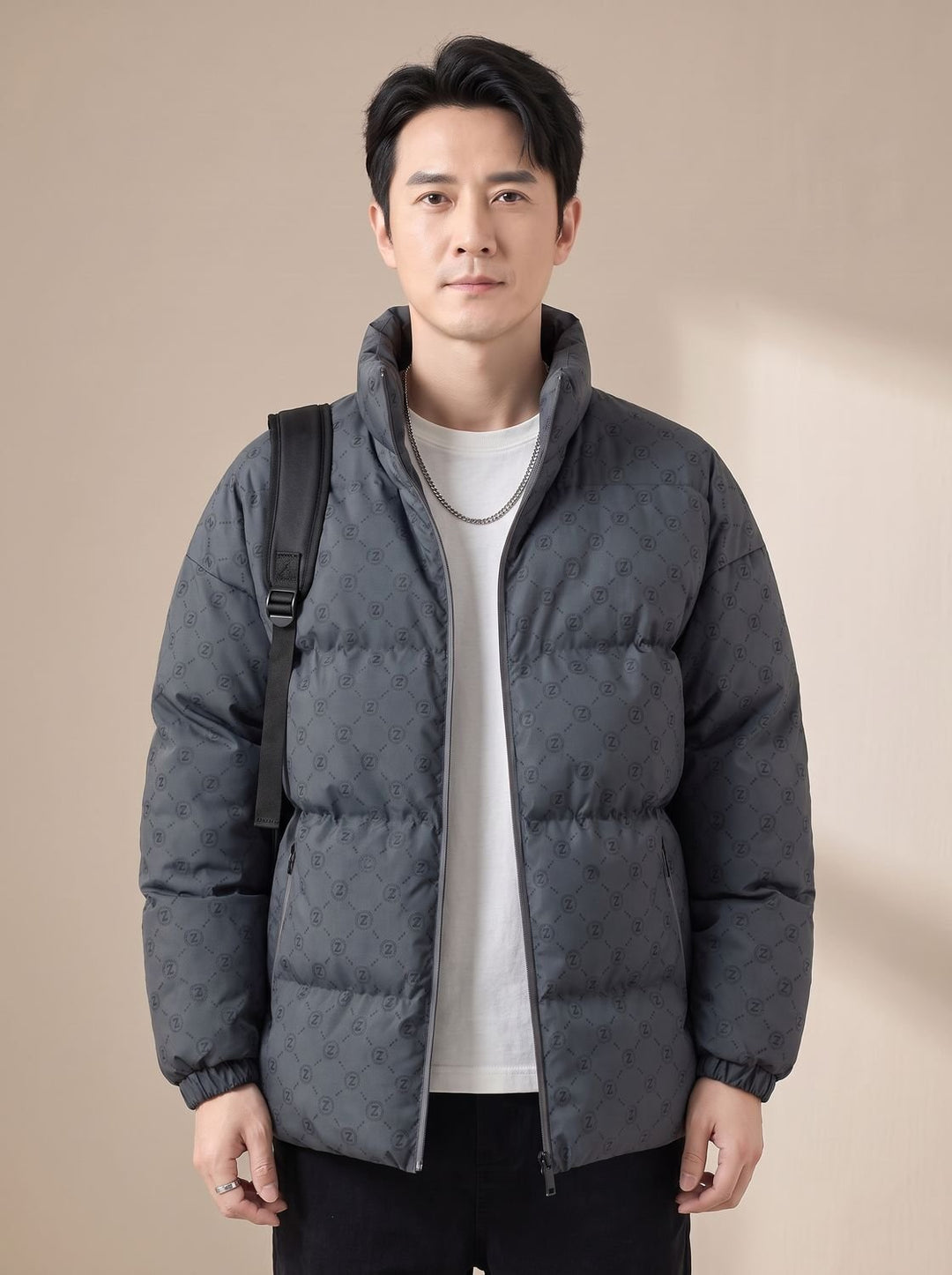 Men's Logo-Print Stand-Collar Zip-Up Puffer Jacket