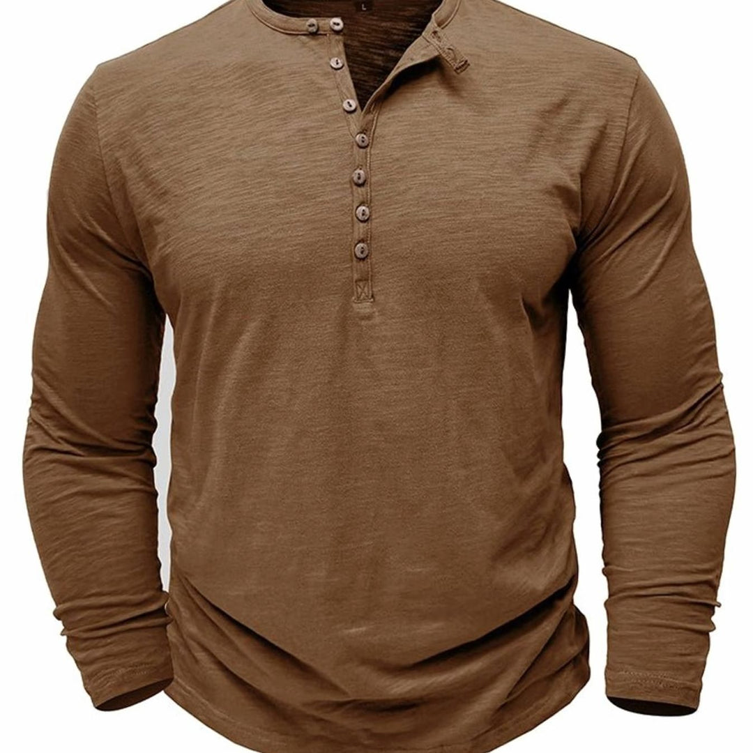 Men's Long-Sleeve Button-Up Henley Shirt