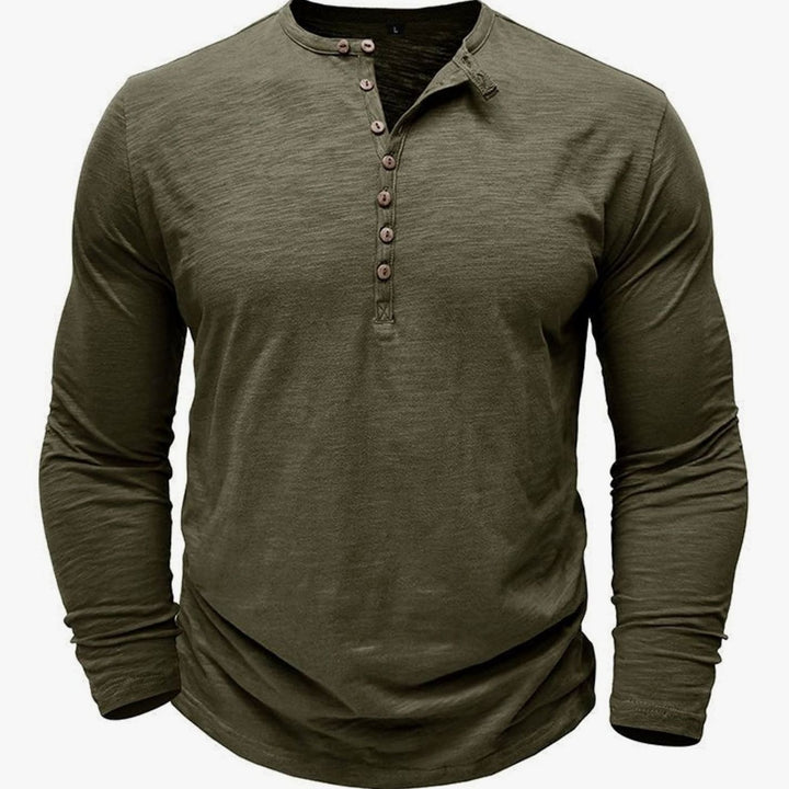Men's Long-Sleeve Button-Up Henley Shirt