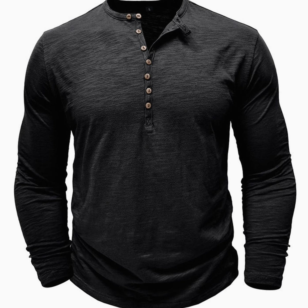 Men's Long-Sleeve Button-Up Henley Shirt