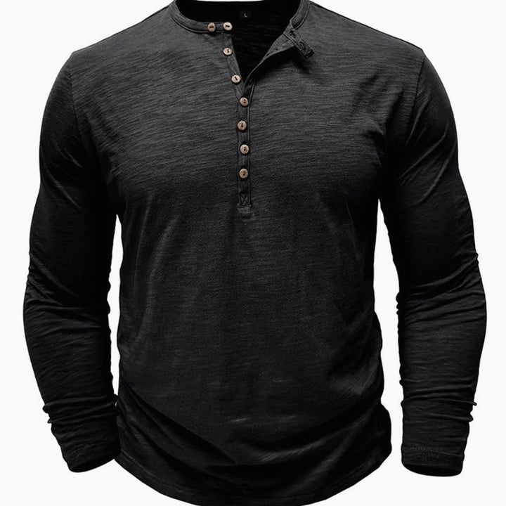Men's Long-Sleeve Button-Up Henley Shirt