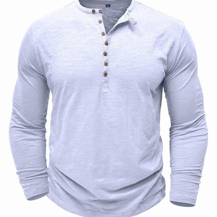 Men's Long-Sleeve Button-Up Henley Shirt - White