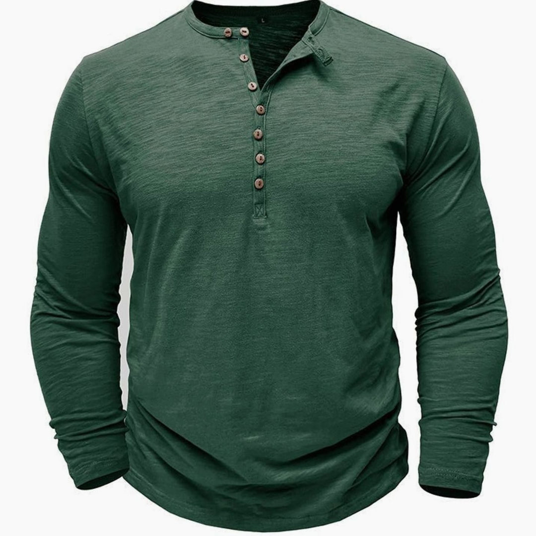Men's Long-Sleeve Button-Up Henley Shirt