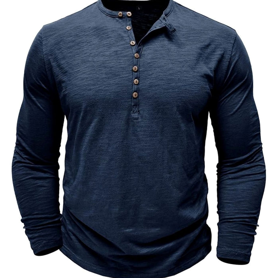 Men's Long-Sleeve Button-Up Henley Shirt