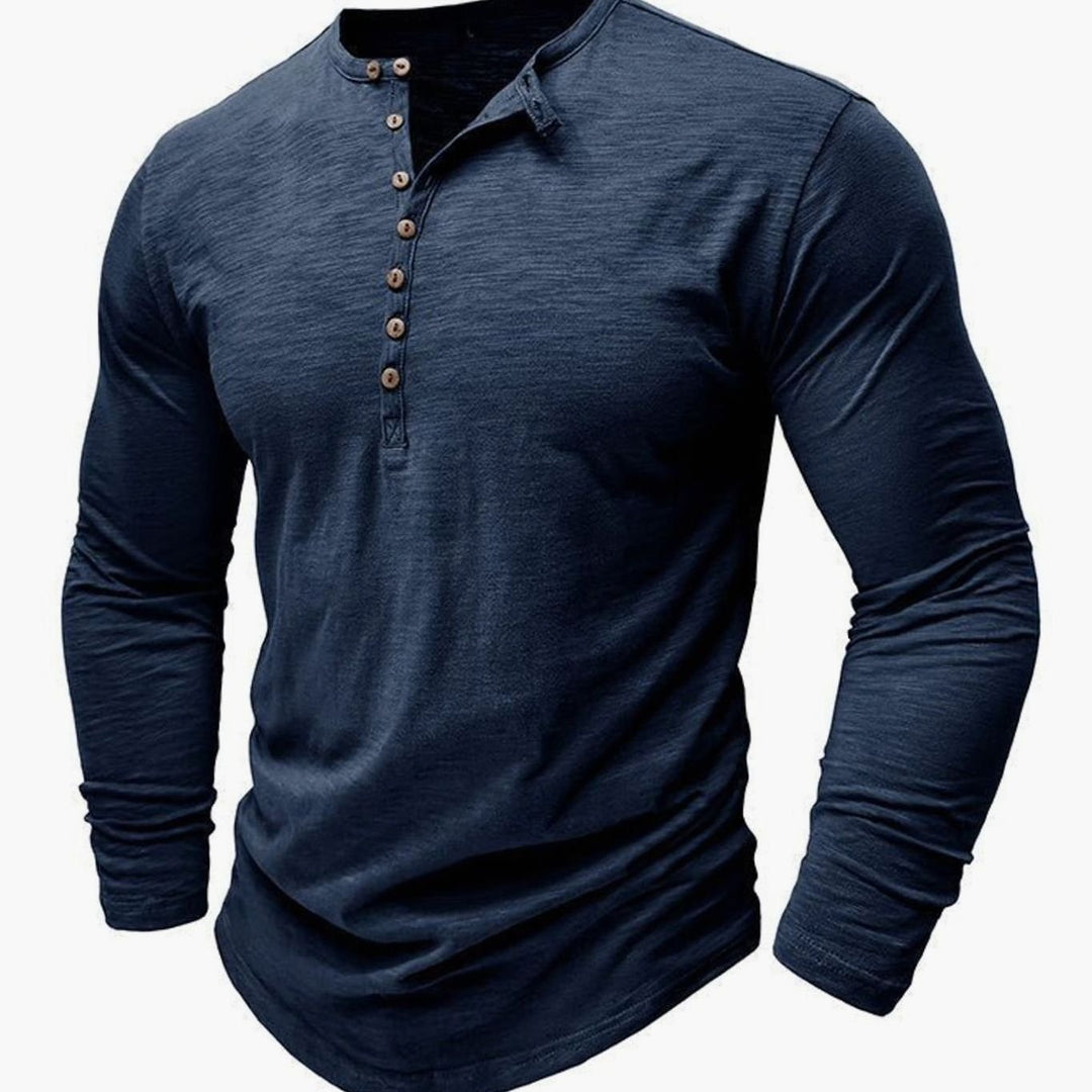 Men's Long-Sleeve Button-Up Henley Shirt