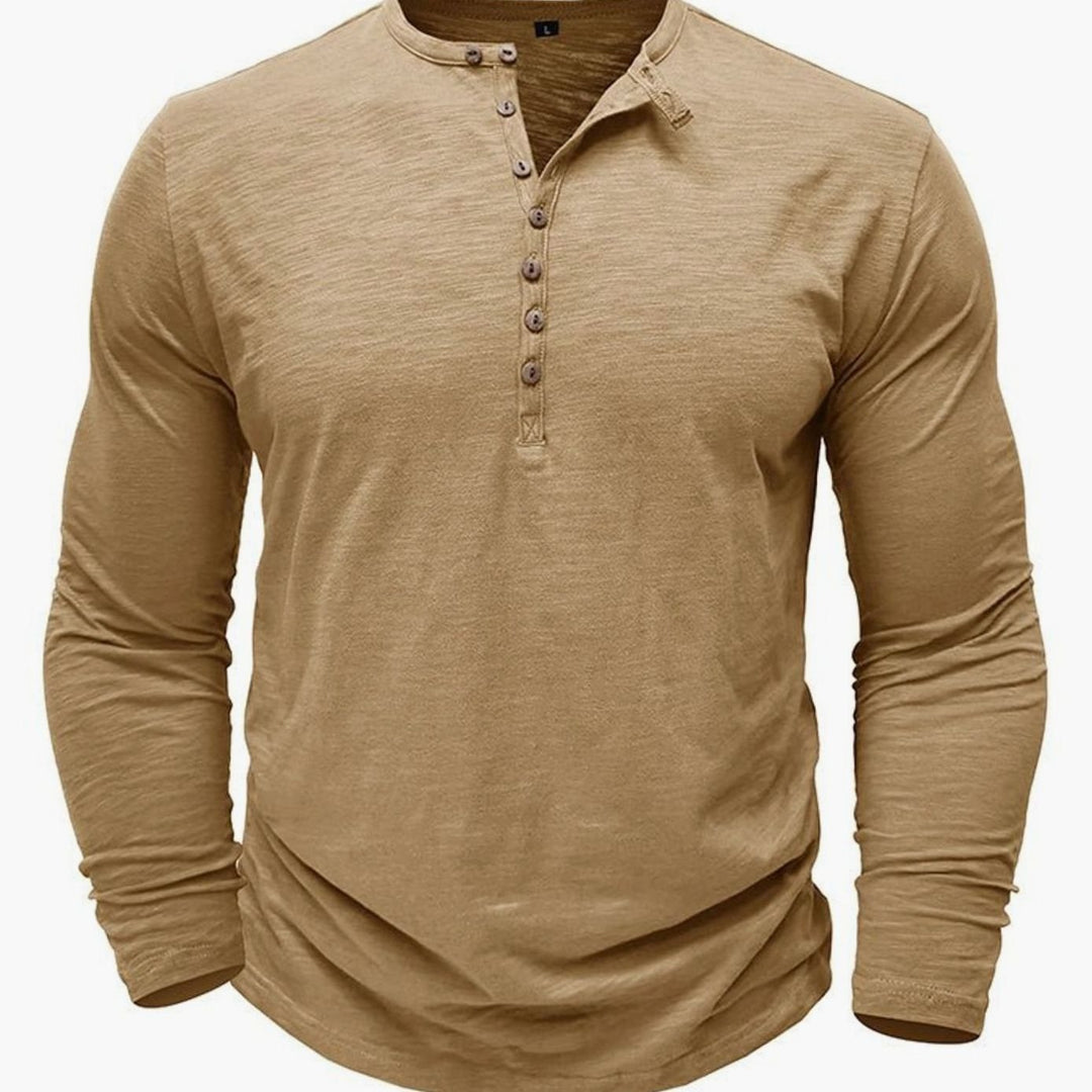 Men's Long-Sleeve Button-Up Henley Shirt