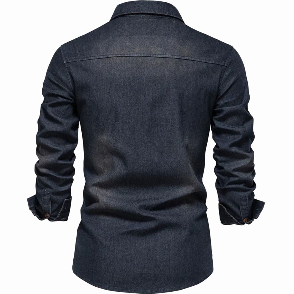 Men's Long-Sleeve Dual-Pocket Denim Button-Up Shirt
