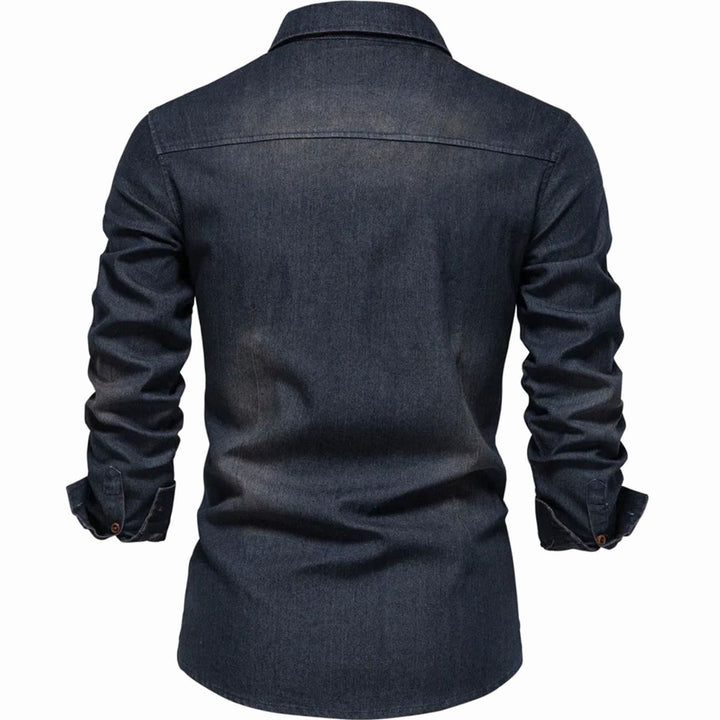 Men's Long-Sleeve Dual-Pocket Denim Button-Up Shirt