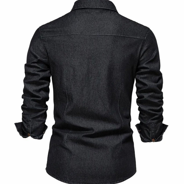 Men's Long-Sleeve Dual-Pocket Denim Button-Up Shirt