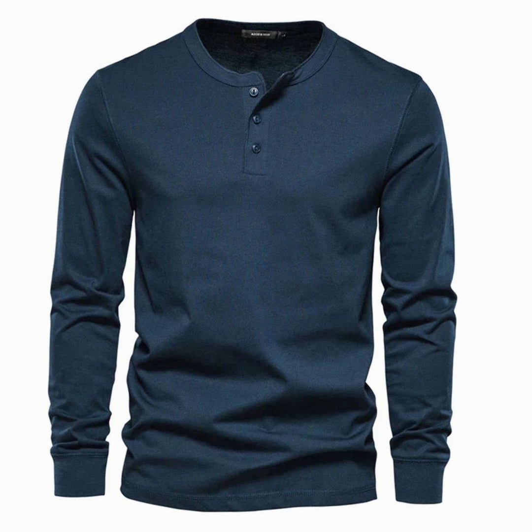 Men's Long-Sleeve Henley Shirt Classic Button Neckline - Navy Blue