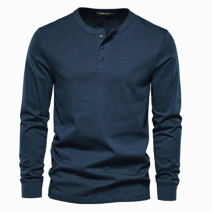 Men's Long-Sleeve Henley Shirt Classic Button Neckline - Navy Blue