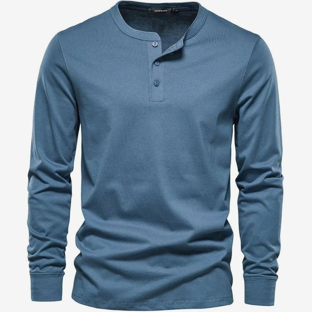 Men's Long-Sleeve Henley Shirt Classic Button Neckline - Light Blue