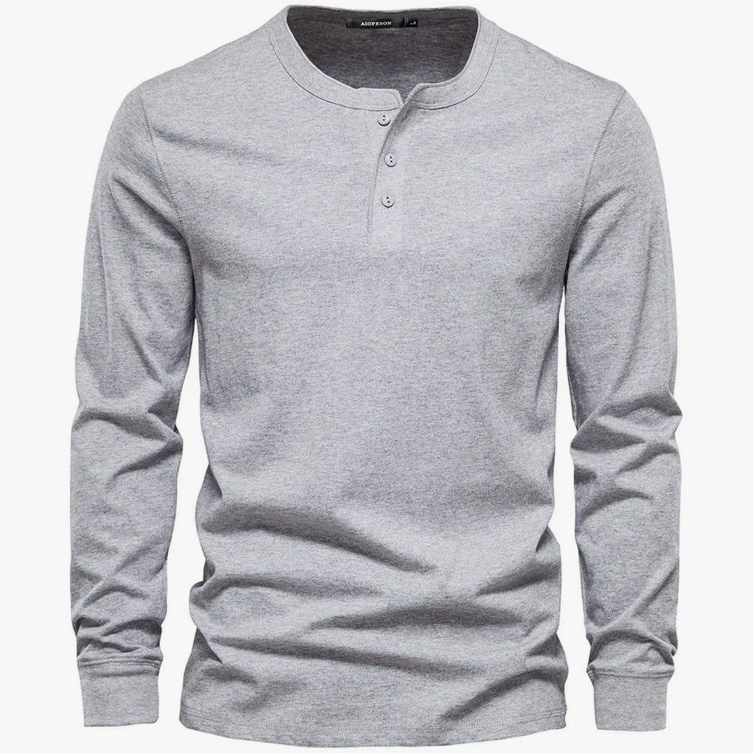 Men's Long-Sleeve Henley Shirt Classic Button Neckline - Light Grey