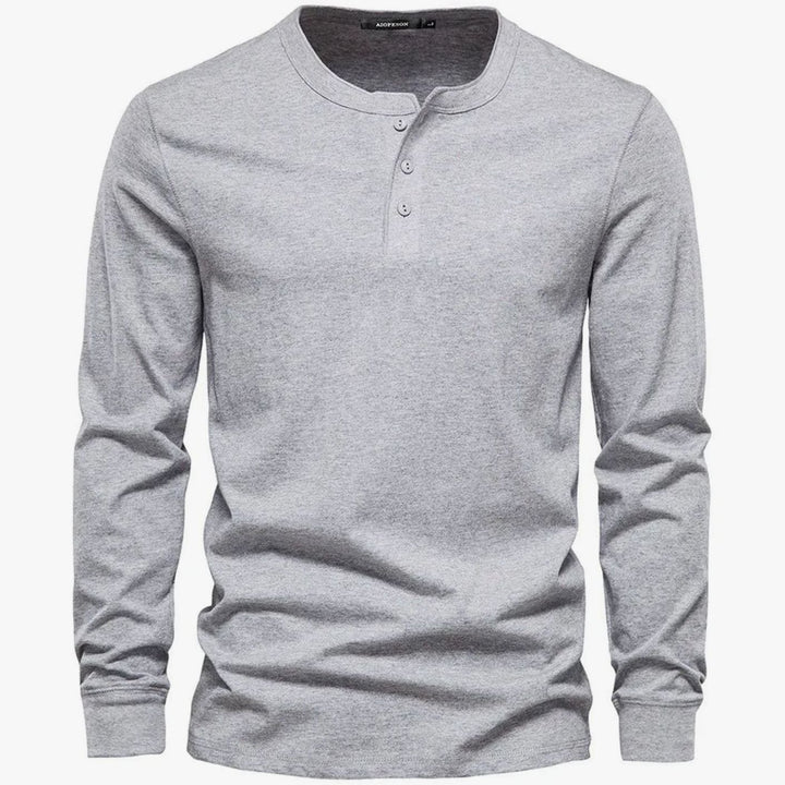 Men's Long-Sleeve Henley Shirt Classic Button Neckline - Light Grey