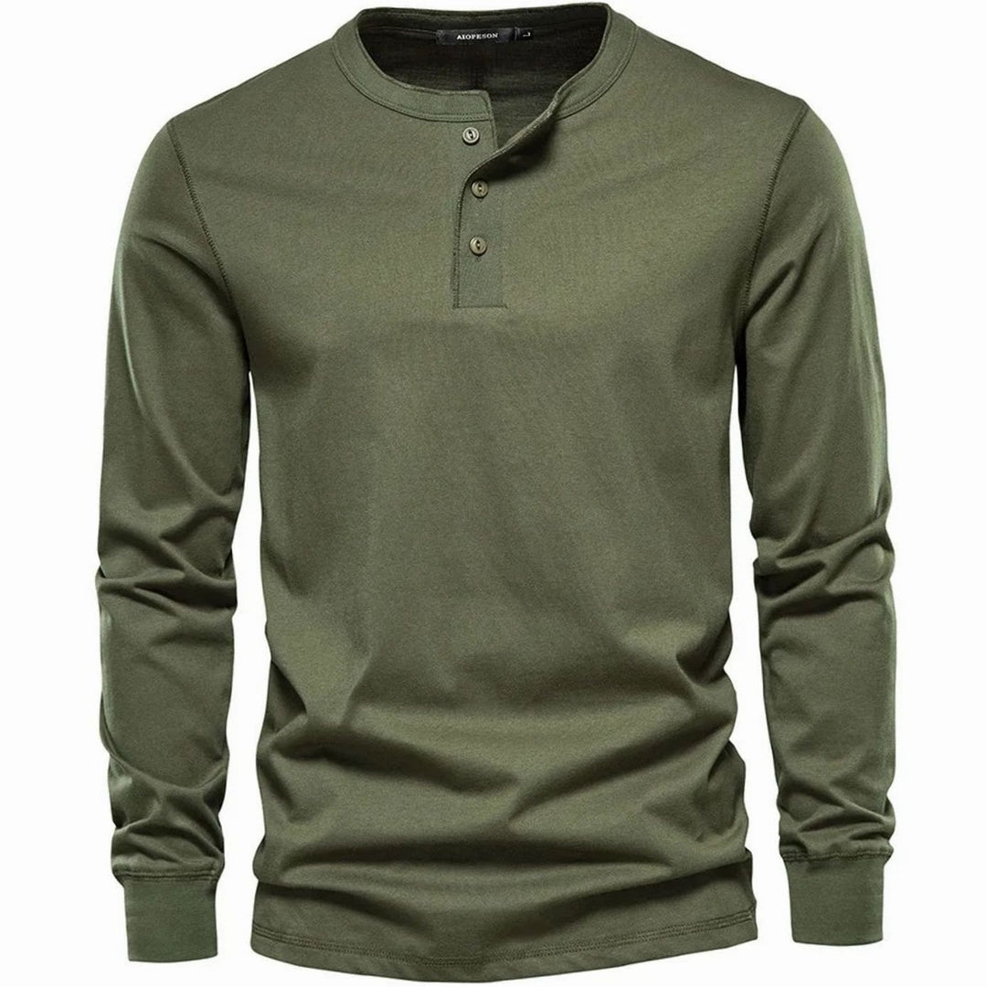 Men's Long-Sleeve Henley Shirt Classic Button Neckline - Green