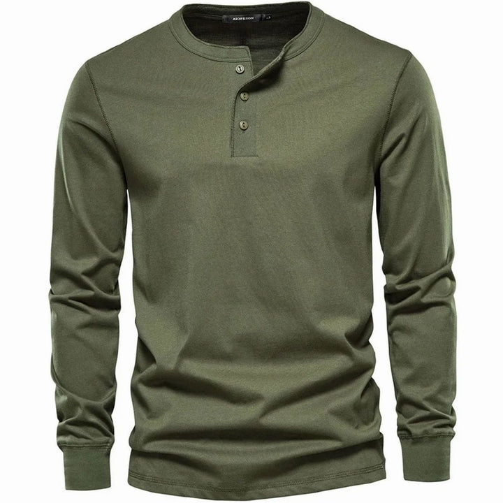 Men's Long-Sleeve Henley Shirt Classic Button Neckline - Green