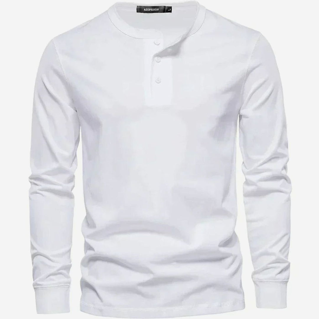 Men's Long-Sleeve Henley Shirt Classic Button Neckline - White
