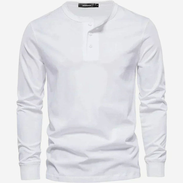 Men's Long-Sleeve Henley Shirt Classic Button Neckline - White