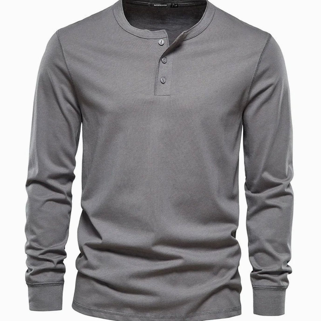 Men's Long-Sleeve Henley Shirt Classic Button Neckline - Dark Grey