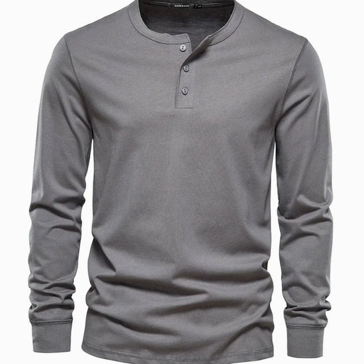 Men's Long-Sleeve Henley Shirt Classic Button Neckline - Dark Grey