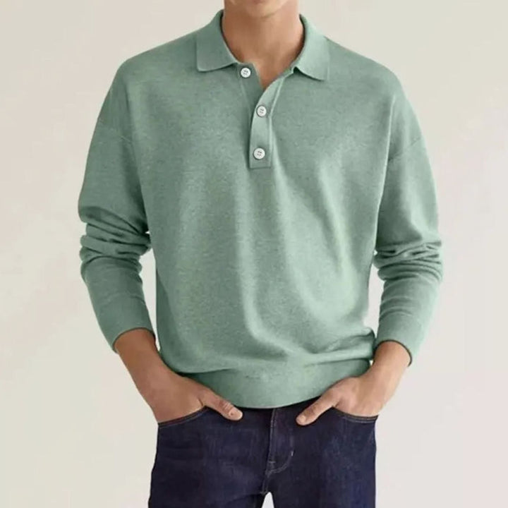 Men's Long Sleeve Relaxed-Fit Knit Polo Shirt - Light Green