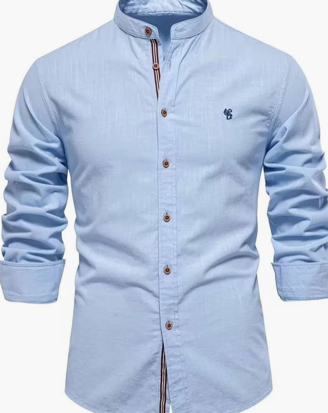 Men's Long Sleeve Shirt Stand-Up Collar Button-Down - Blue