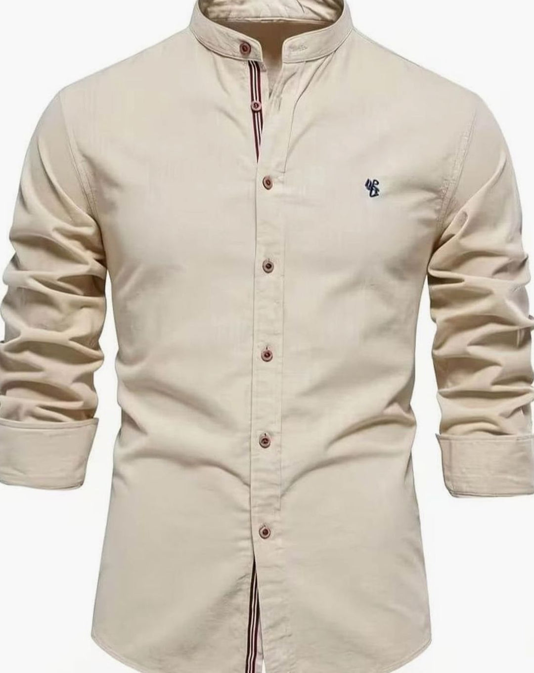 Men's Long Sleeve Shirt Stand-Up Collar Button-Down - Apricot