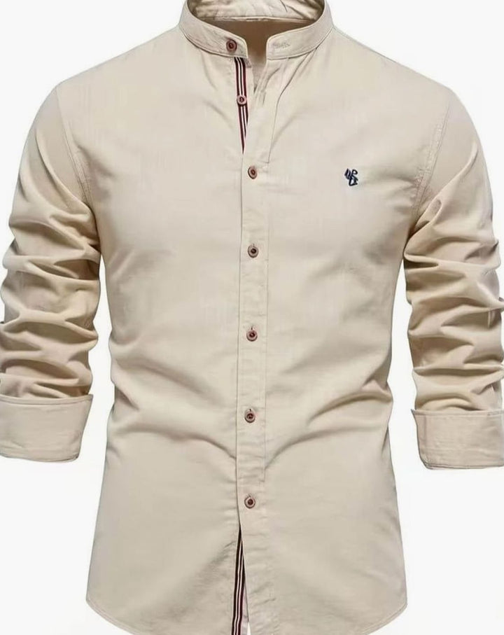Men's Long Sleeve Shirt Stand-Up Collar Button-Down - Apricot