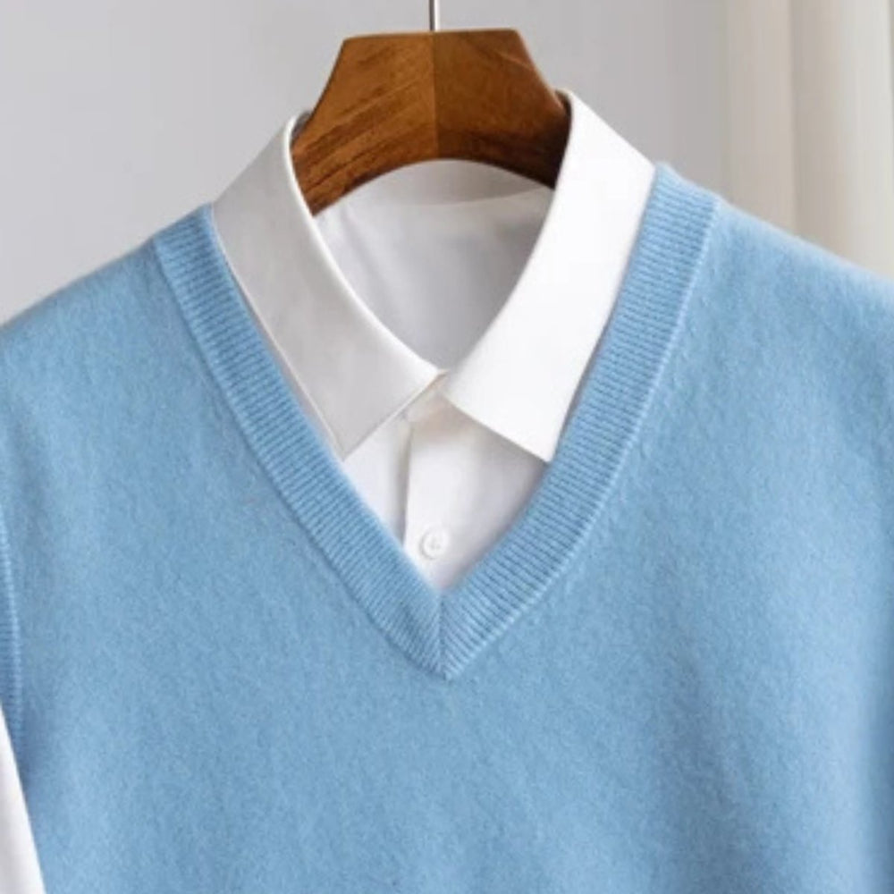 Men's Merino Wool V-Neck Sweater Vest Layering Knit