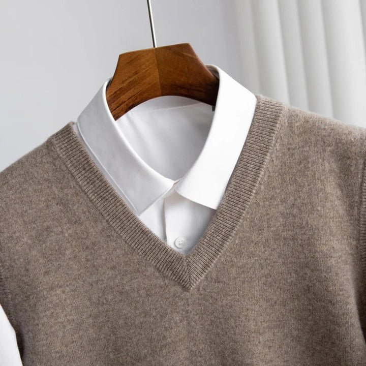 Men's Merino Wool V-Neck Sweater Vest Layering Knit