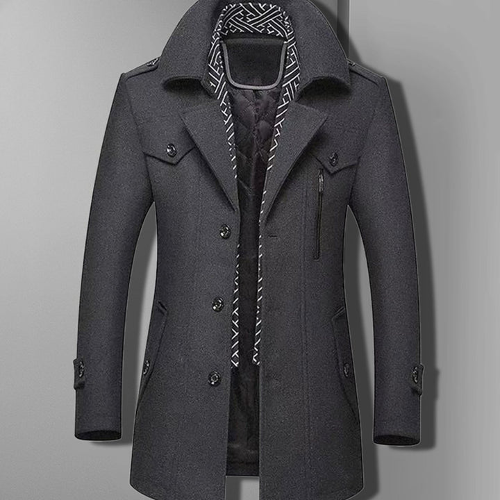 Men's Military-Inspired Double-Breasted Wool-Blend Style Overcoat - Grey