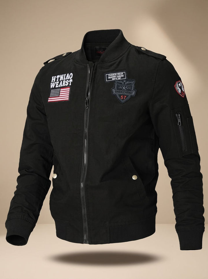 Men's Military Patch Zip-Up Bomber Jacket