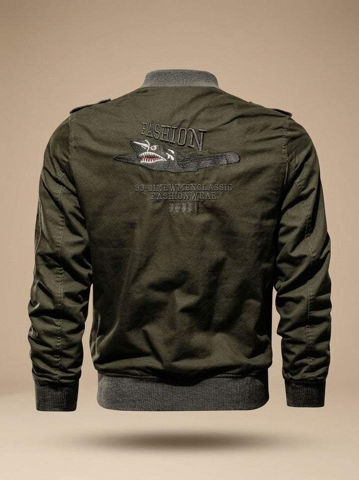 Men's Military-Patch Zip-Up Bomber Jacket