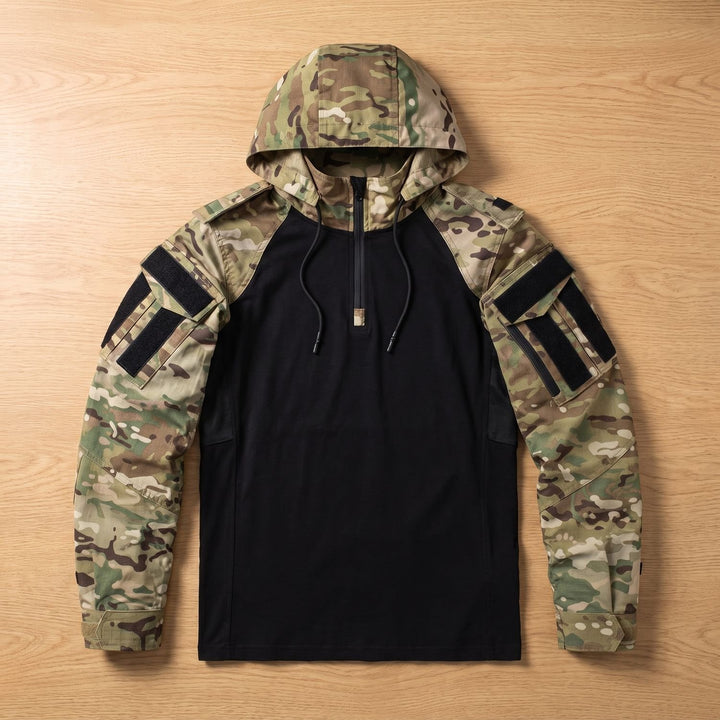 Men's Military Tactical Softshell Hooded Quarter-Zip Jacket - Camouflage