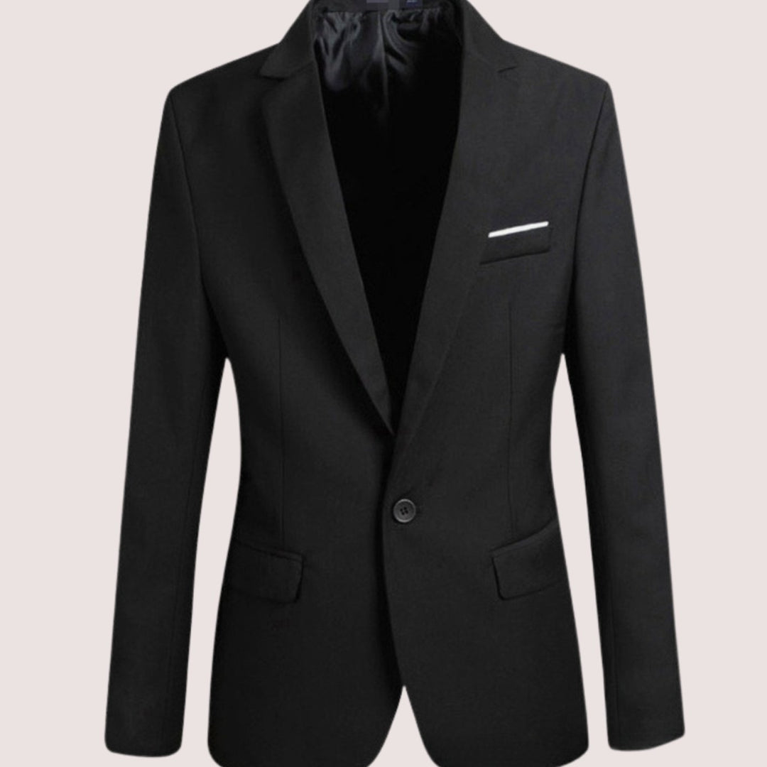 Men's Modern Fit Blazer Single-Button Notch Lapel Suit Jacket - Black