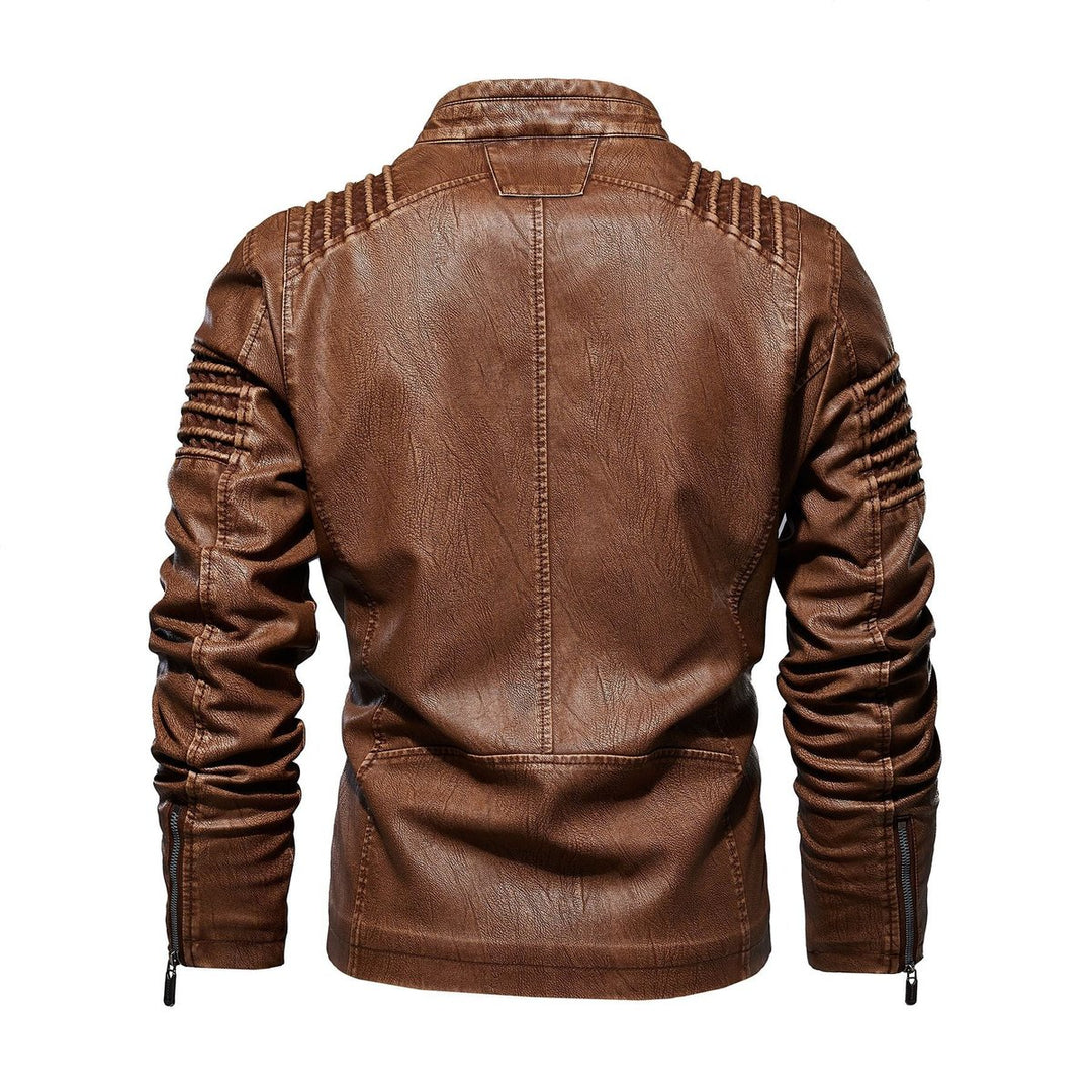 Men's Moto-Style Faux Leather Jacket Ribbed Shoulder
