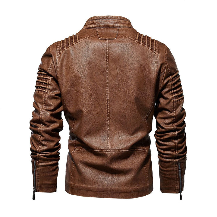 Men's Moto-Style Faux Leather Jacket Ribbed Shoulder