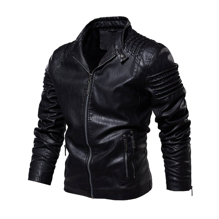 Men's Moto-Style Faux Leather Jacket Ribbed Shoulder