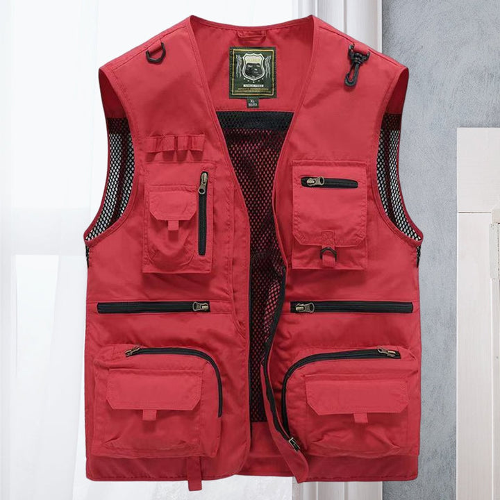 Men's Multi-Pocket Outdoor Zip-Up Fishing Mens Gilet - Red
