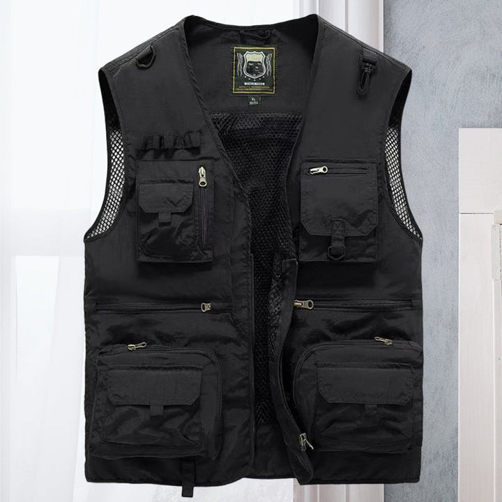 Men's Multi-Pocket Outdoor Zip-Up Fishing Mens Gilet - Black
