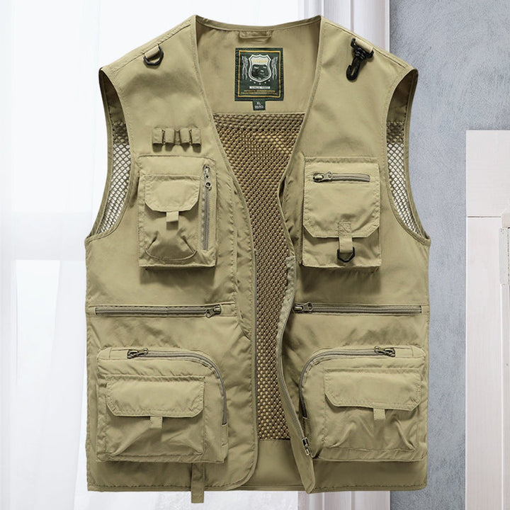 Men's Multi-Pocket Outdoor Zip-Up Fishing Mens Gilet - Khaki