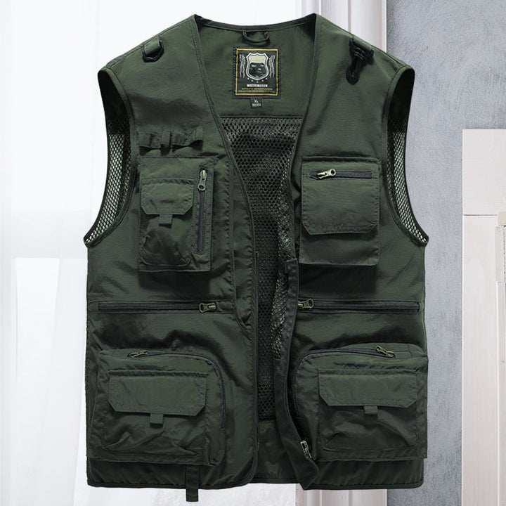Men's Multi-Pocket Outdoor Zip-Up Fishing Mens Gilet - Army Green